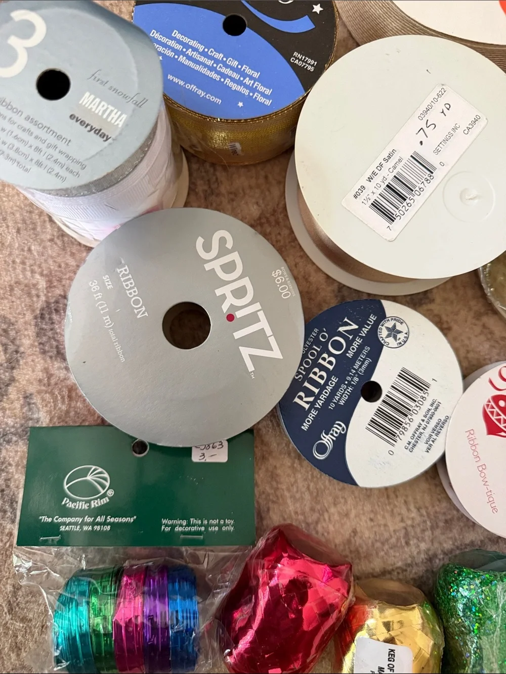 20 Roll Ribbon Bundle + Charleston Wrap Mini Gift Boxes & Bags NWT